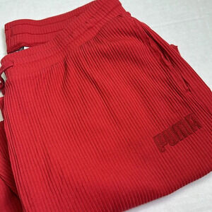 Puma Womens Size Large Red Wide Leg Ribbed Cropped Pants Stretchy Comfy